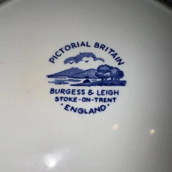 VTG 7.5" Plate Pictorial Britain Burgess & Leigh England Blue White Set of 6